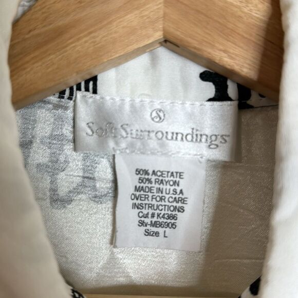 Soft Surroundings Vintage Asian Print Button Down Blouse White Black size large - Picture 5 of 9